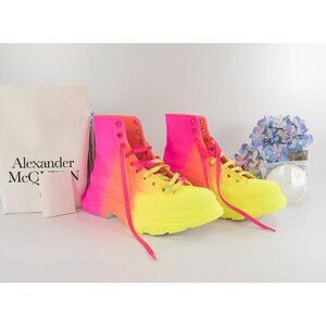 Alexander McQueen Lt Edition Tread Slick Neon Coated High Top Sneakers 37.5 NIB